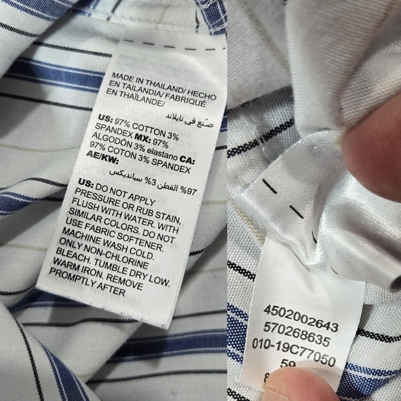 Chico's No Iron Stain Shield White Diagonal Stripe Button-Up Pocket Tunic Shirt - Picture 8 of 11